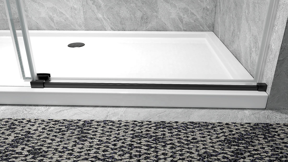 Black Rothnow North American Style shower panel with sliding shower door, featuring a sleek, modern design and glass panels.
