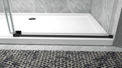 Black Rothnow North American Style shower panel with sliding shower door, featuring a sleek, modern design and glass panels.