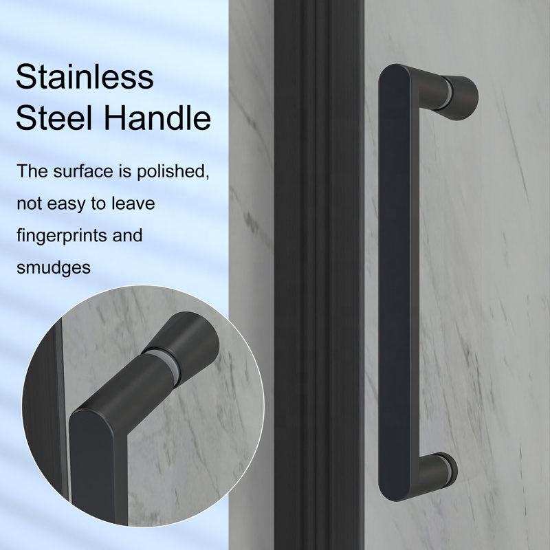Rothnow North American Style black shower panel with sliding shower door for walk-in bathtub, modern bathroom fixture.