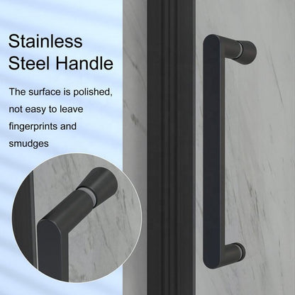 Rothnow North American Style black shower panel with sliding shower door for walk-in bathtub, modern bathroom fixture.