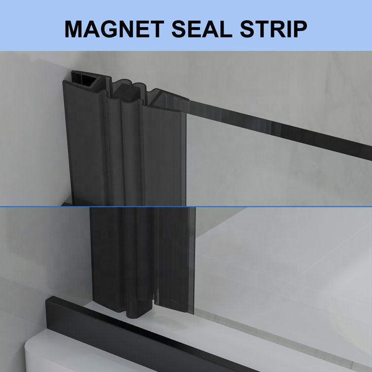Black Rothnow North American style shower panel with sliding door, walk-in bathtub, and sleek modern design.