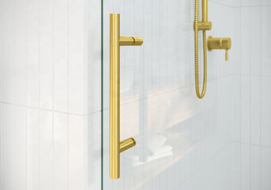Rothnow North American style shower panel with golden sliding shower door, black finish, 900mm wide and 2200mm high.