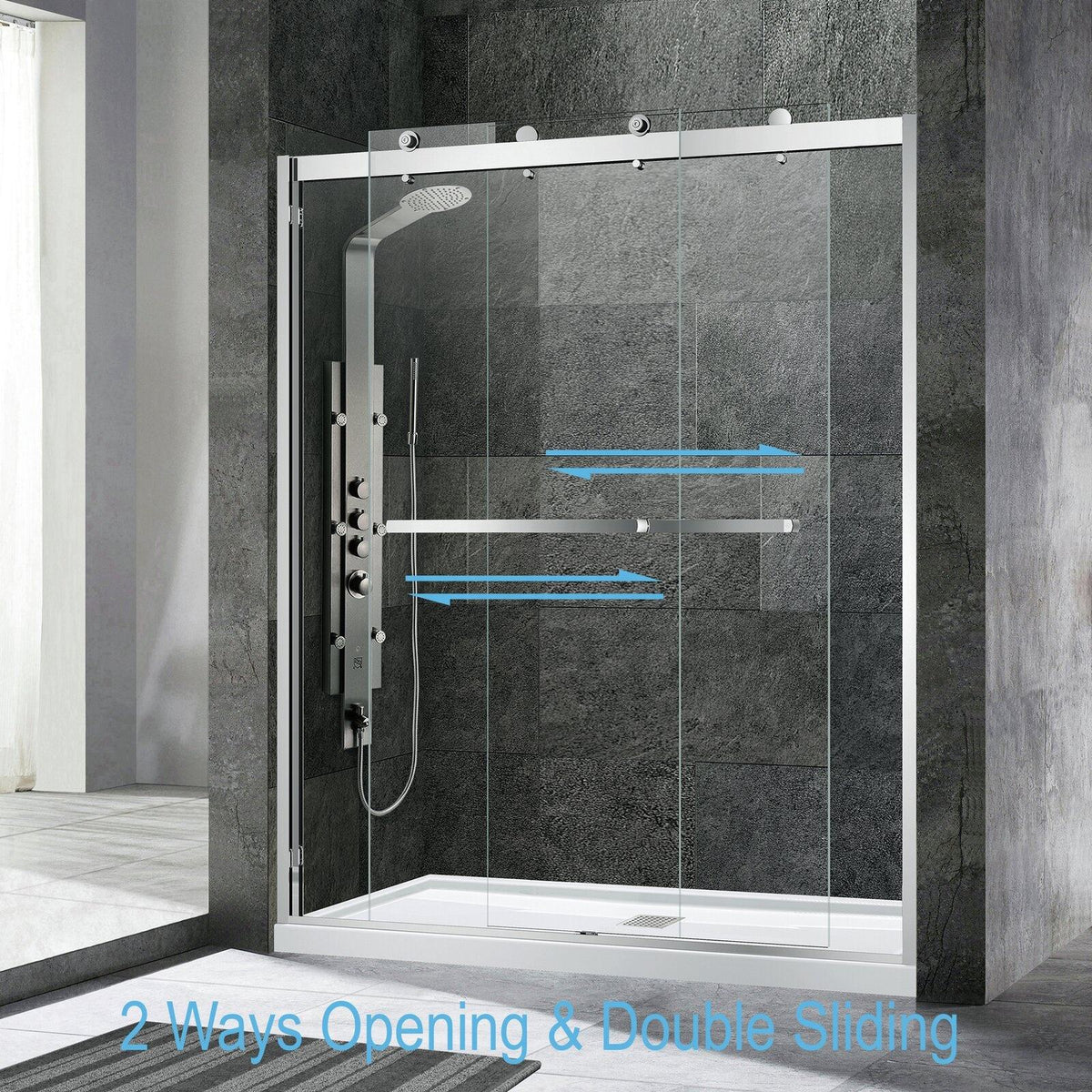 Rothnow North American style shower panel with mirrored double sliding doors, black finish, 900mm wide, 2200mm high.