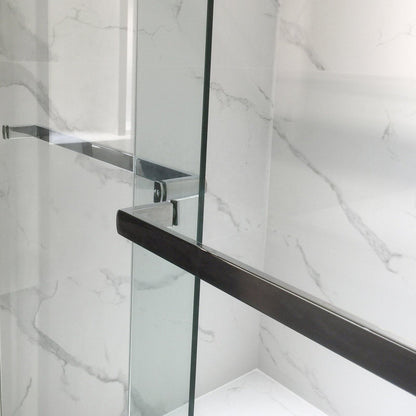 Rothnow North American Style shower panel with mirrored double sliding doors, black finish, 900mm width, and 2200mm height.