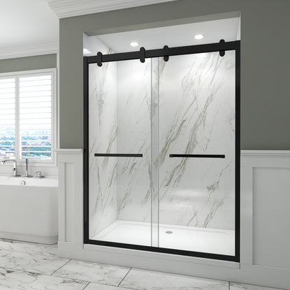 Rothnow North American style black sliding shower door with modern design, made for shower panels, 900mm wide and 2200mm high.
