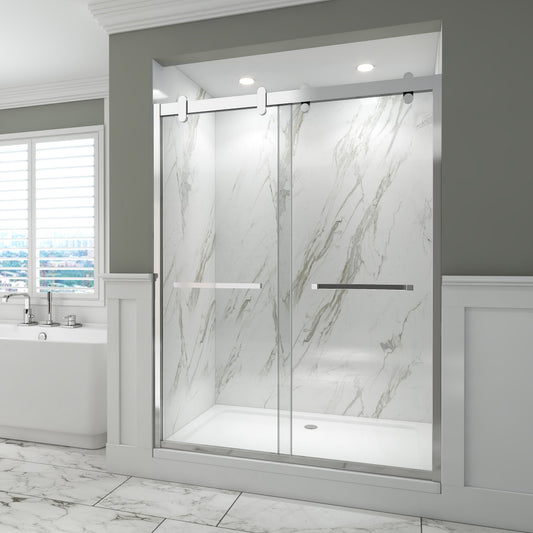 Black Rothnow North American style shower panel with sliding shower door, modern design, 900mm width, 2200mm height.