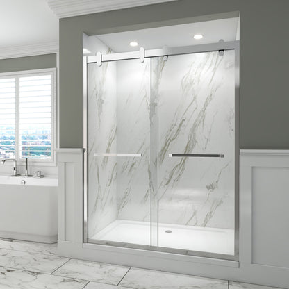 Black Rothnow North American style shower panel with sliding shower door, modern design, 900mm width, 2200mm height.