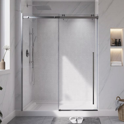 Rothnow North American style shower panel with satin finish and double sliding doors, 900mm wide by 2200mm high, black finish.