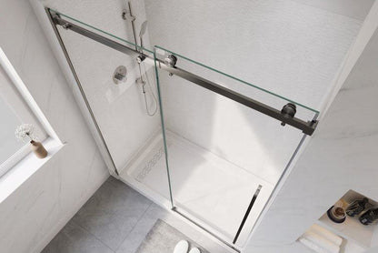 Rothnow North American style shower panel with satined double sliding doors, black finish, 900mm width, and 2200mm height.