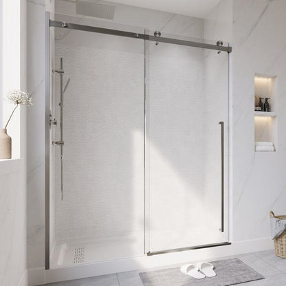 Rothnow North American Style Shower Panel with satin finish and double sliding black doors, measuring 900mm wide and 2200mm high.