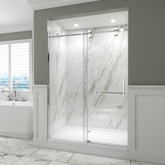 Rothnow North American Style sliding shower door with black frame and various wheels, designed for modern shower enclosures.