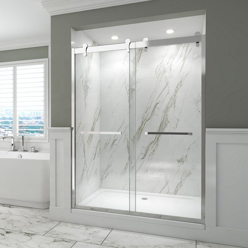 Rothnow North American style black sliding shower door with various wheels, modern design, and durable shower panel.