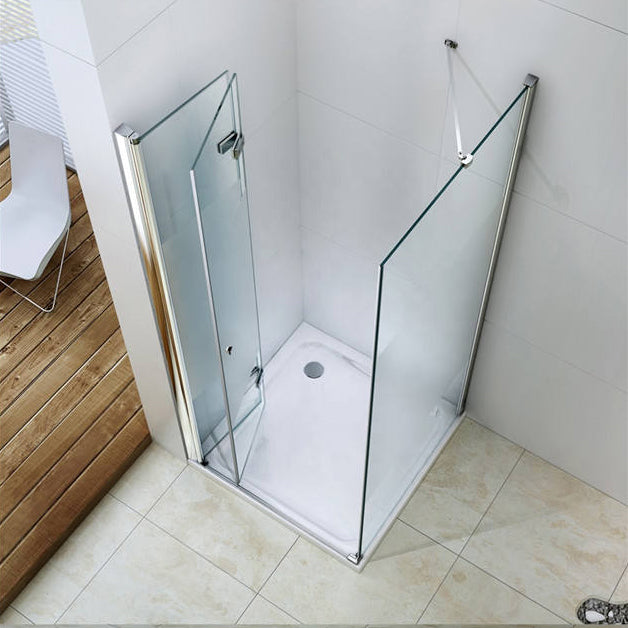 Black Rothnow® shower panel with folding and fixed shower door, 900mm wide and 2200mm high, showcasing sleek bathroom design.