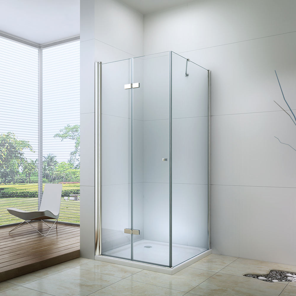 Rothnow® shower panel with black folding and fixed shower doors, 900mm wide by 2200mm high, modern bathroom shower enclosure