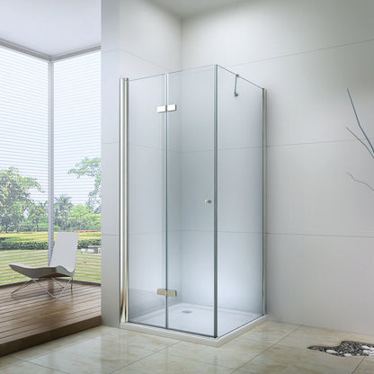Rothnow® shower panel with black folding and fixed shower doors, 900mm wide by 2200mm high, modern bathroom shower enclosure