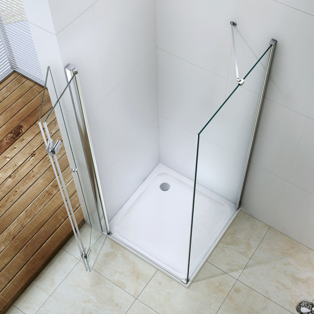 Rothnow® black folding and fixed shower door panel, 900mm wide, for modern shower enclosure, with two folding panels and one fixed panel