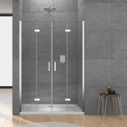 Rothnow® black folding shower door with four panels, designed for modern shower enclosures, measures 900mm wide and 2200mm high.