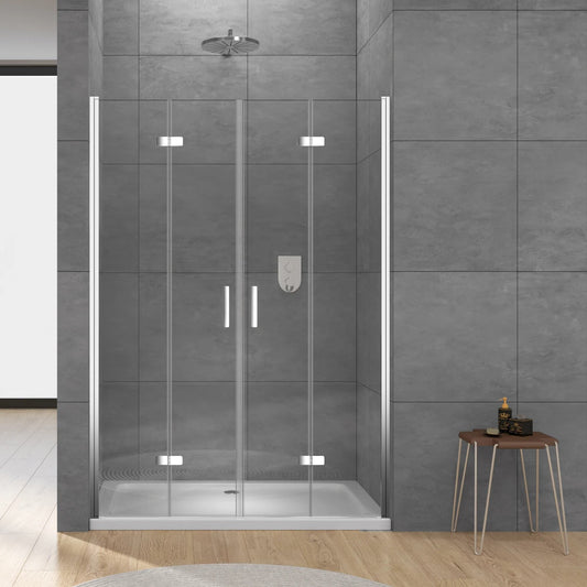 Rothnow® black folding shower door with four panels, designed for modern shower enclosures, measures 900mm wide and 2200mm high.