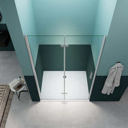 Rothnow® black folding shower door, 900mm wide and 2200mm high, double-folding design for modern shower enclosure.
