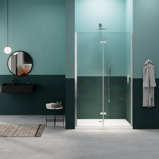 Rothnow® black folding shower door for shower panel, double folding design, 900mm wide, 2200mm tall, modern bathroom enclosure