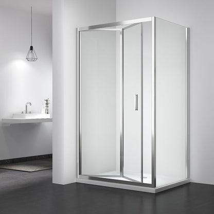Rothnow® black framed shower panel with folding door, 900mm wide and 2200mm high, modern bathroom shower enclosure.