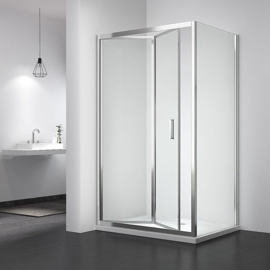 Rothnow® black framed shower panel with folding door, 900mm wide and 2200mm high, modern bathroom shower enclosure.