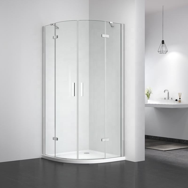 Rothnow® frameless glass shower door with black finish, folding shower panel, designed for modern shower enclosures.