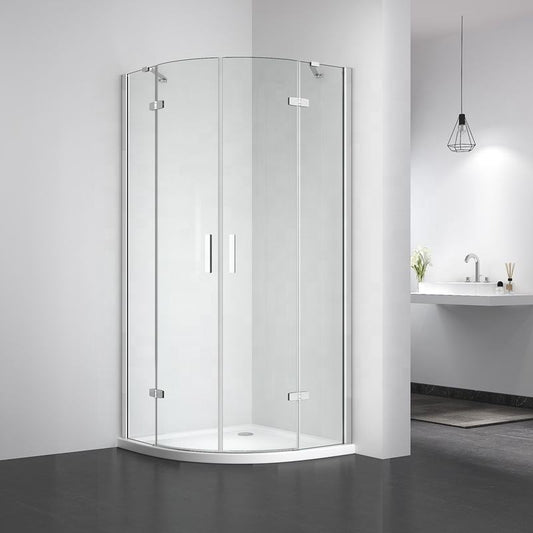 Rothnow® frameless glass shower door with black finish, folding shower panel, designed for modern shower enclosures.