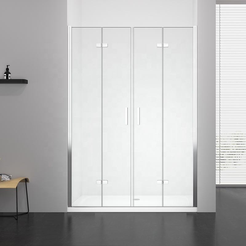Rothnow® frameless glass folding shower door with black frame, 900mm width and 2200mm height, for modern shower enclosure.