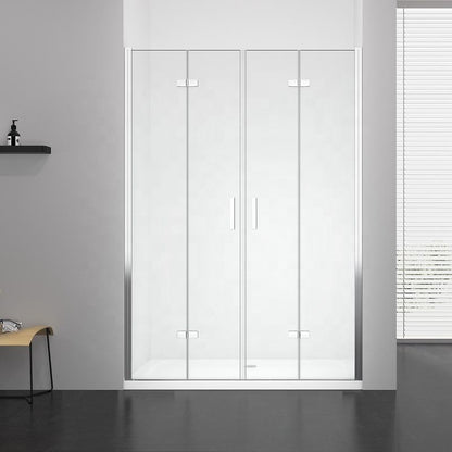 Rothnow® frameless glass folding shower door with black frame, 900mm width and 2200mm height, for modern shower enclosure.