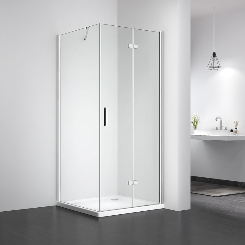 Rothnow® frameless glass folding shower door with black finish, 900mm wide and 2200mm high, for modern shower enclosures.