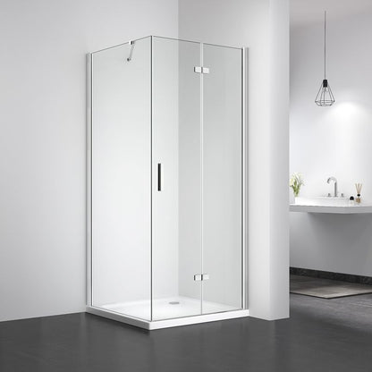 Rothnow® frameless glass folding shower door with black finish, 900mm wide and 2200mm high, for modern shower enclosures.