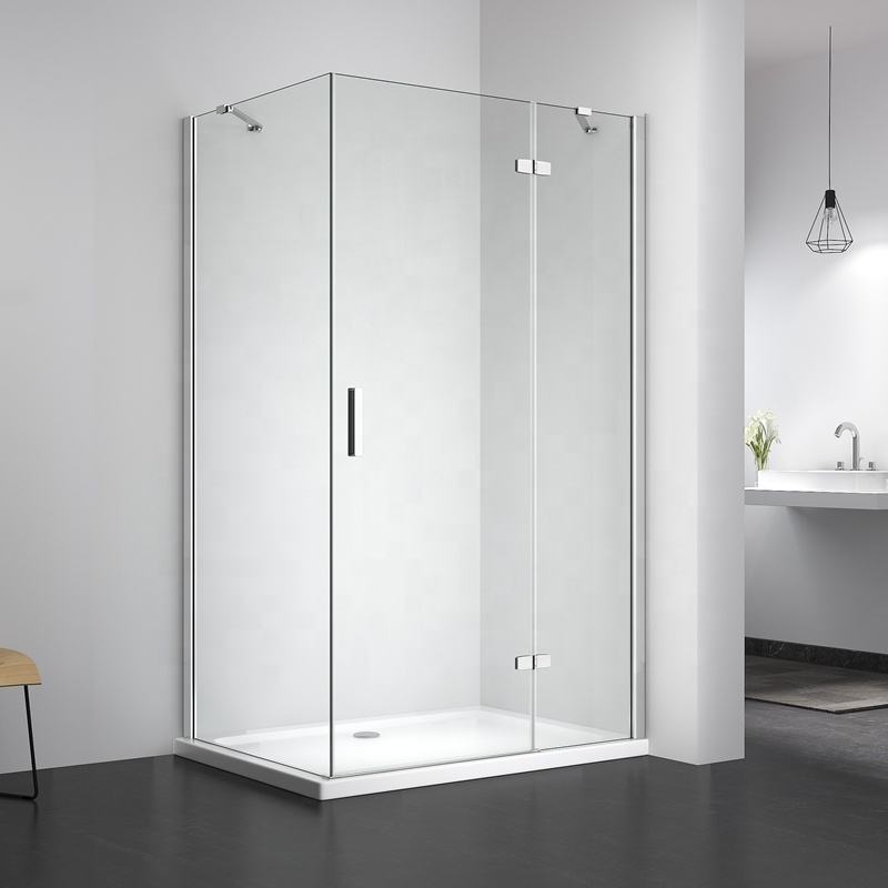 Rothnow® frameless glass folding shower door with black finish, 900mm wide and 2200mm high, designed for modern shower enclosures.