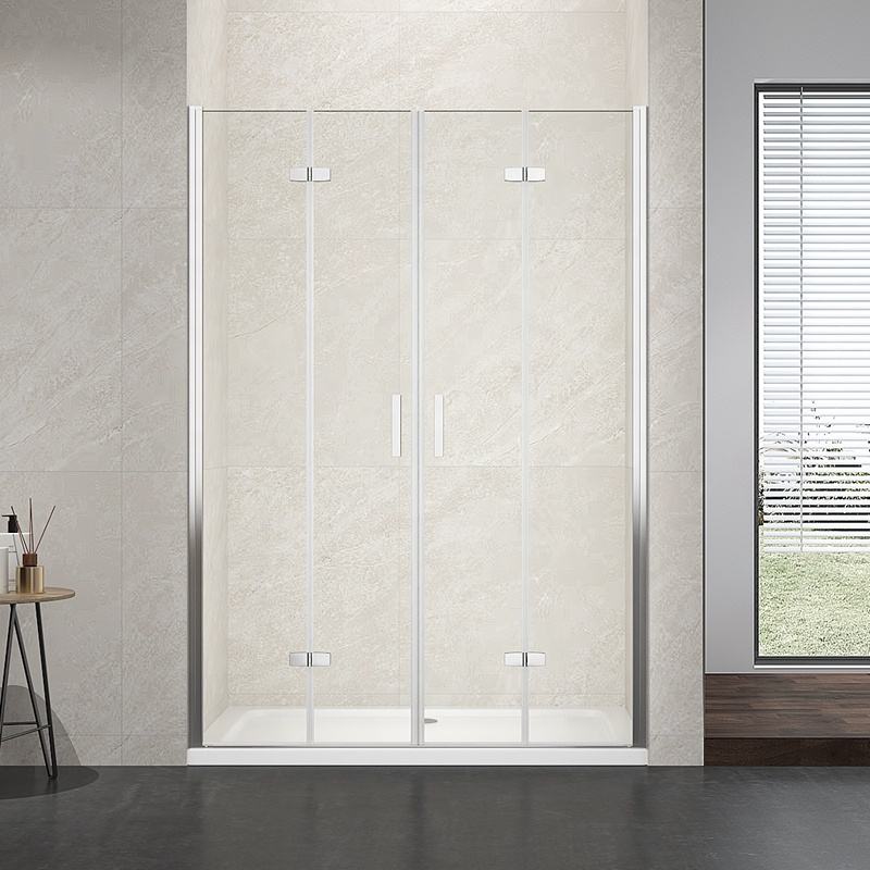 Black Rothnow shower panel with folding frameless shower door, 900mm wide and 2200mm high, modern bathroom shower enclosure.