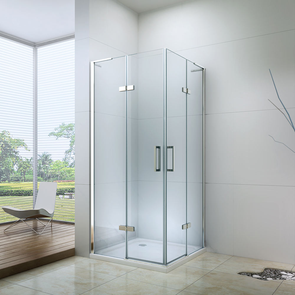 Rothnow® L-shaped folding shower door in black, part of the Rothnow shower panel, with a sleek modern design for bathroom shower enclosure.