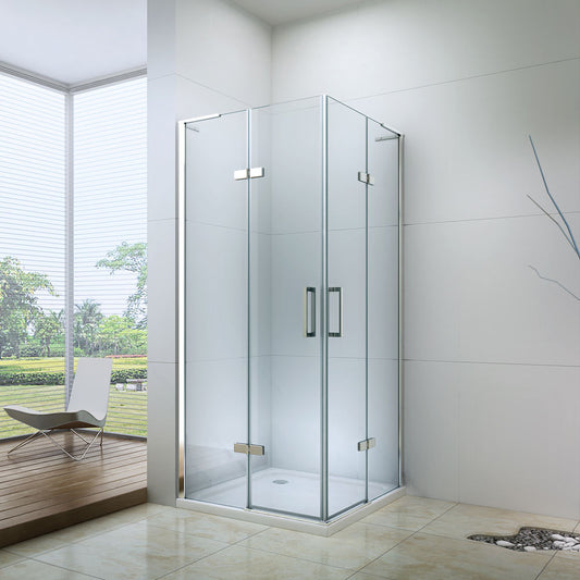 Rothnow® L-shaped folding shower door in black, part of the Rothnow shower panel, with a sleek modern design for bathroom shower enclosure.