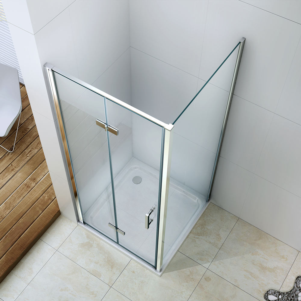 Rothnow® L-shaped folding shower door in black, designed for shower panels with a 900mm width and 2200mm height, for modern bathrooms.
