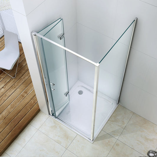 Rothnow L-shaped folding shower door in black on a shower panel, designed for modern bathroom shower enclosure.