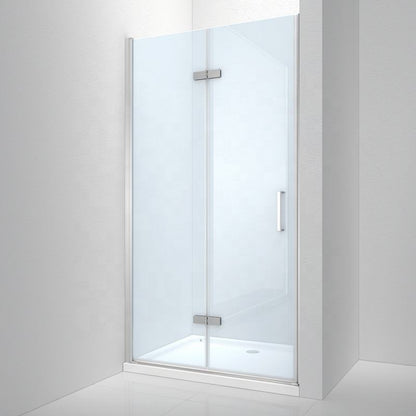 Rothnow® black folding shower door, oversized 900mm x 2200mm, installed on a shower panel for a modern bathroom upgrade.