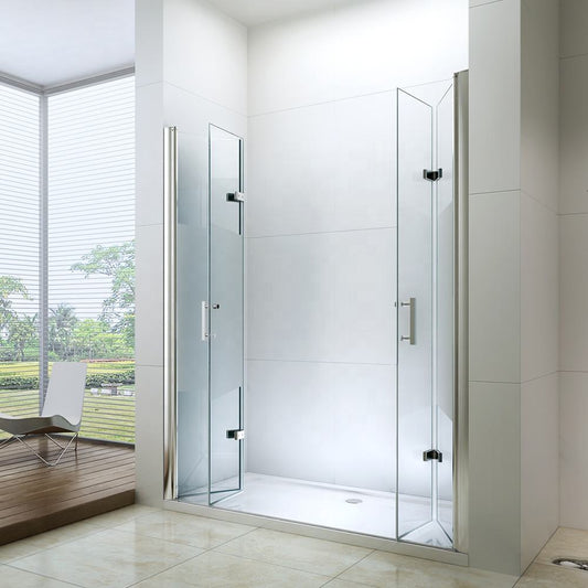 Rothnow folding shower door with polished profile, black finish, 900mm width, designed for modern shower panels.