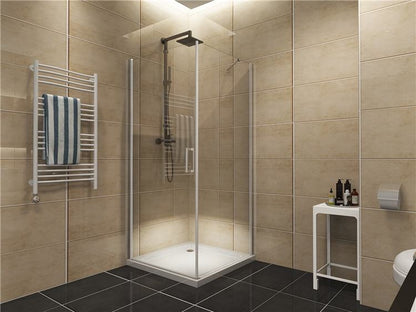 Rothnow® black hinged shower door with one fixed panel and one swing door, 900mm width, for modern shower enclosure.