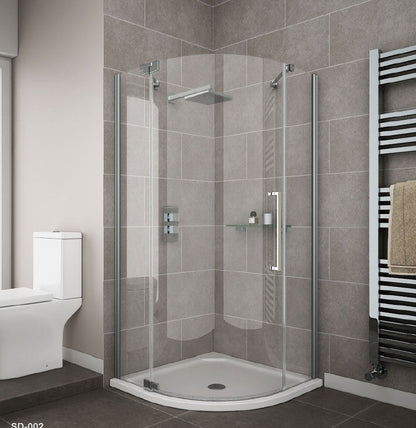 Rothnow® curved glass hinged shower door, 900mm wide, black finish, modern design with sleek shower panel for contemporary bathrooms.