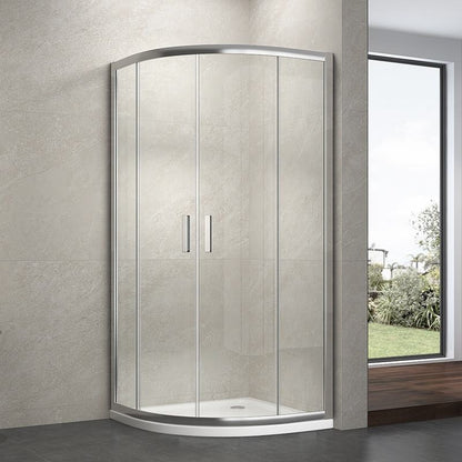 Rothnow® curved glass hinged shower door, 900mm wide, black frame, sleek modern design for bathroom shower enclosure.