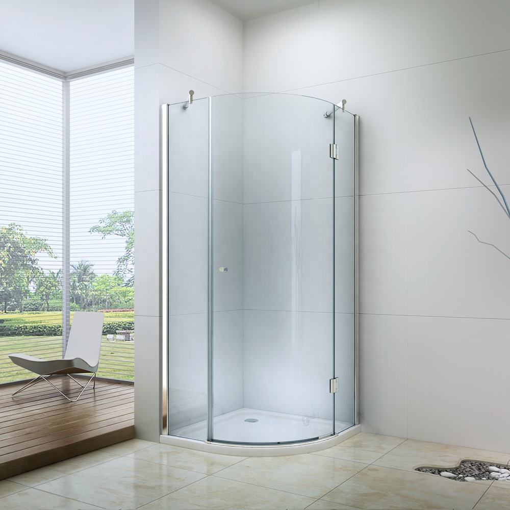 Rothnow® curved glass hinged shower door, 900mm wide, black frame, sleek modern design for shower enclosure.