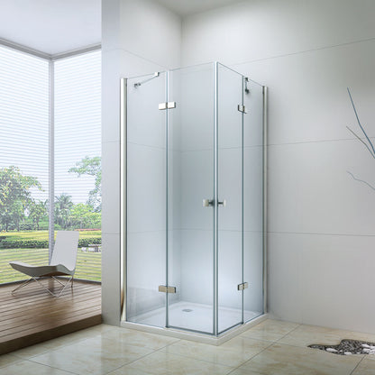 Rothnow® black hinged double shower door with sleek glass panels, 900mm width, designed for modern shower enclosures.