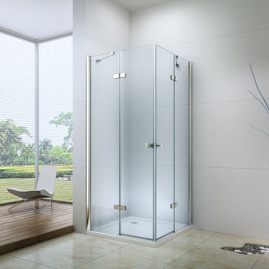 Rothnow® black hinged double shower door with sleek glass panels, 900mm width, designed for modern shower enclosures.