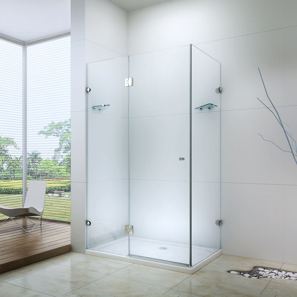 Rothnow® black hinged double shower door with 900mm width and 2200mm height, featuring sleek glass panels for modern shower enclosure.