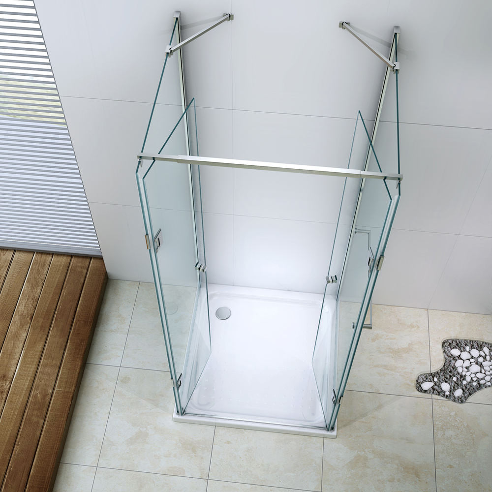 Rothnow® black 900mm hinged double shower door with sleek glass panels and modern design, ideal for contemporary bathroom showers.
