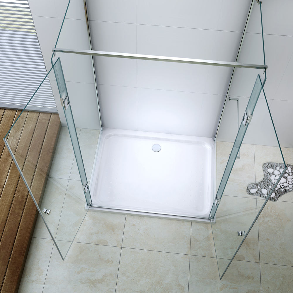 Rothnow® black hinged double shower door with sleek design, glass panels, and sturdy metal frame for modern shower enclosure.