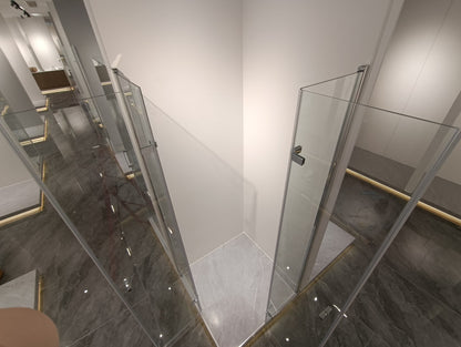 Rothnow® frameless glass hinged shower door with black finish, 900mm wide and 2200mm high, for modern shower enclosure.